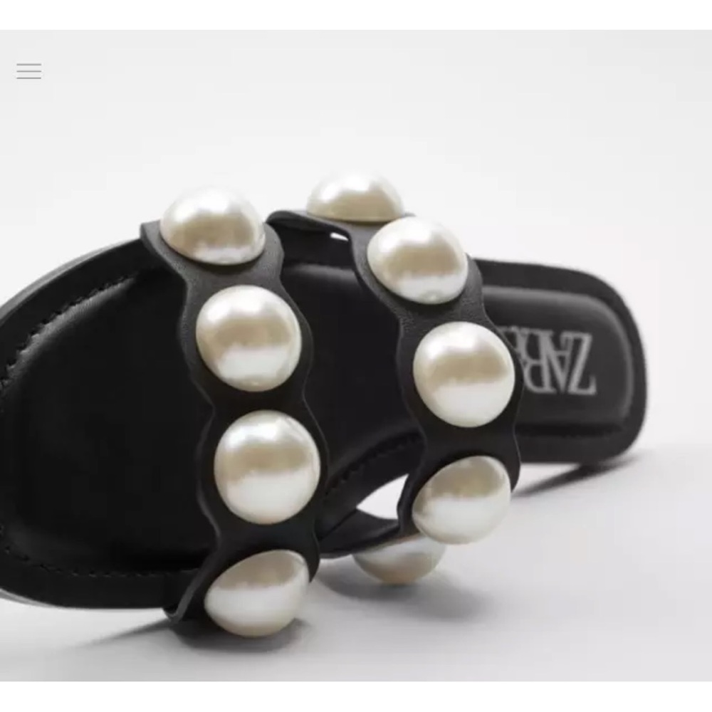 NWOT ZARA Flat Leather Sandals With Pearls 11/42